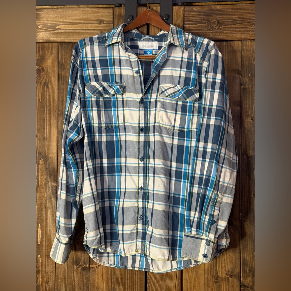 Columbia Men's Navy and Gray Plaid Shirt